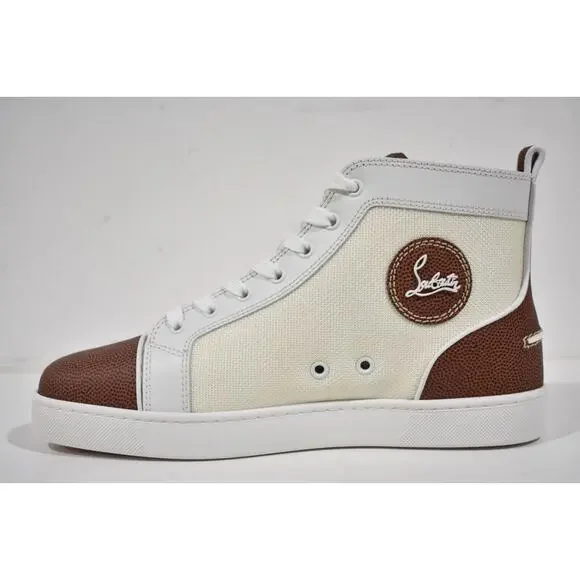 Christian Louboutin Mens Louis SB22 Flat White Brown Bowl High Top Sneaker 42 9